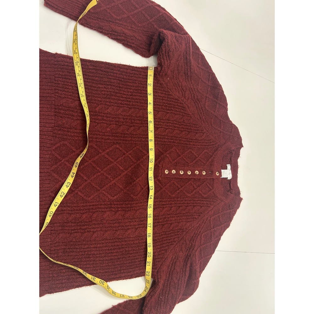 Design History Burgundy Cable Knit Henley Sweater Wool Blend Burgundy Large - Picture 6 of 7